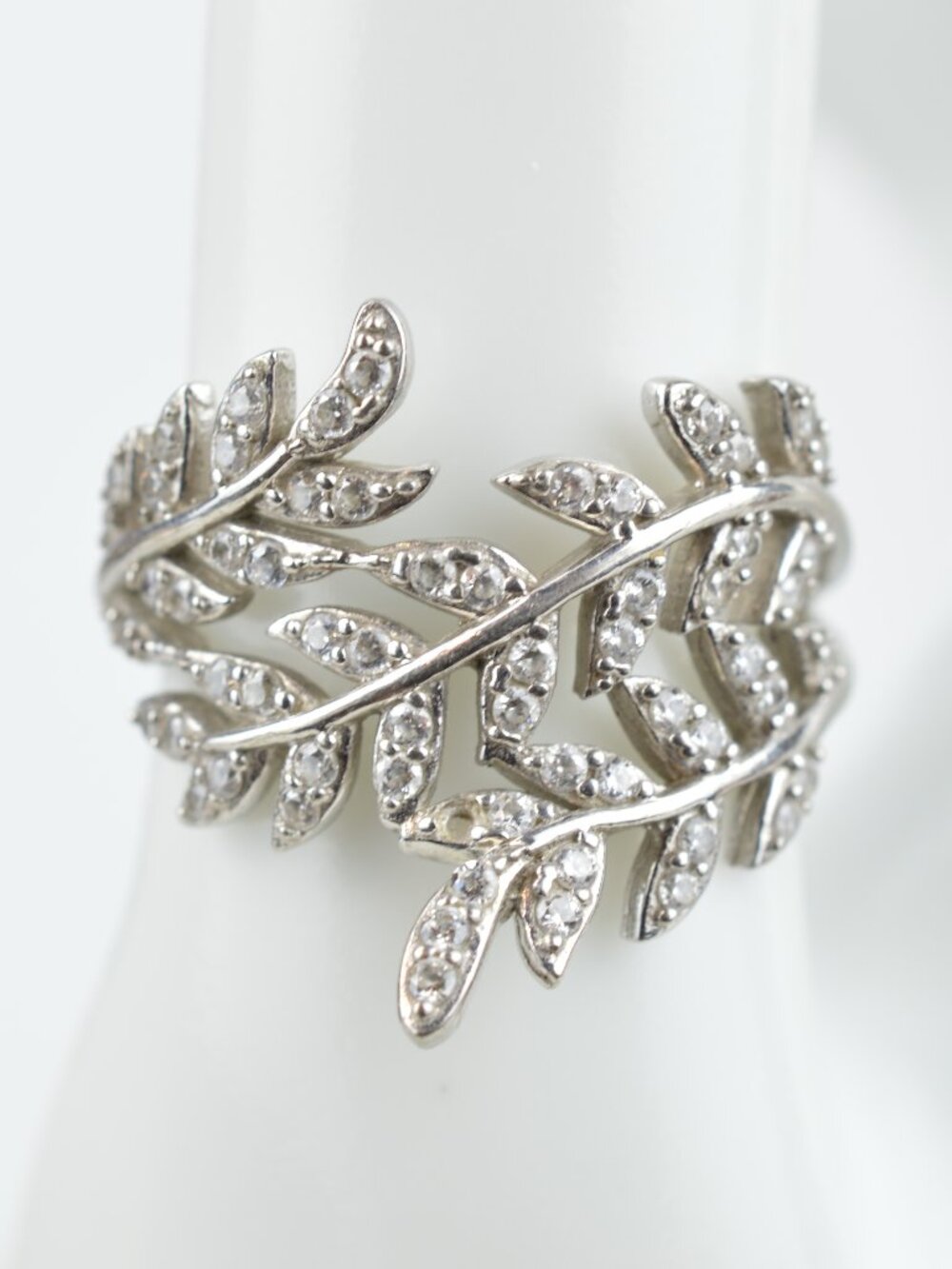 Kiera 925 Sterling Silver CZ Leaf Wrap Bypass Ring Size 7.75 Olive Branch 3.9g